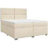 vidaXL Lit boxspring avec matelas Crème 200 x 200 cm Tissu