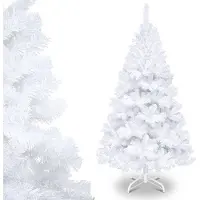 Jayseuw 210cm Arbre de Noël artificiel, Sapin avec support métallique, Arbre de Noël 900 pointes aiguilles PVC, Arbre artificiel Noël système de pliage blanc