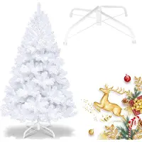 HENGDA 180cm Arbre de Noël artificiel, Sapin de Noël avec support métallique, Arbre de Noël 770 pointes aiguilles PVC, Arbre artificiel Noël système de pliage blanc