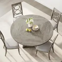 StarTech.com Table ronde de salle à manger, 120 cm - Table pour 4 à 6 personnes - Plateau imitation bois - Pied central en colonne - Design moderne et minimaliste - Gris