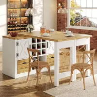 Flieks Îlot de cuisine extensible à 360°, table de salle à manger multifonctionnelle avec buffet intégré, table de cuisine extensible de 120 à 197 cm, blanche