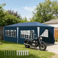 Peviasot Tente de jardin , 3x6 mètres, imperméable, avec parois latérales et fenêtres, idéale pour les fêtes en jardin, les barbecues et les mariages, de couleur bleue