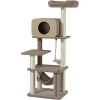 Fudajo Arbre à chat Forest Oak, 152 cm, couleur beige, avec maison pour chat, hamac et sisal. Arbre à chat avec élément de massage