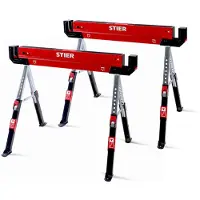 Stier 2x Tréteau de travail pliable Tréteau de sciage réglable en hauteur 590kg (69 cm, 109 cm)