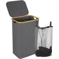 OEM Panier à linge en bambou avec couvercle, 100 litres, couleur gris