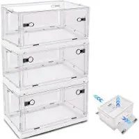 Markenlos Jeu de boîtes de rangement pliables, sur roulettes, avec ouverture à 3 voies, empilables, capacité de 40 litres, de couleur blanche