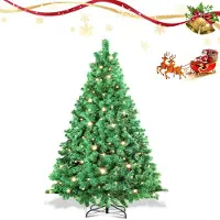 HENGDA LED 150CM Arbre de Noël artificiel Sapin vert Aiguilles PVC Arbre de décoration pour décoration de Noël avec guirlande lumineuse, avec 550 pointes