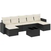 vidaXL Ensemble de jardin canapé 8 pièces avec coussins noir poly rotin