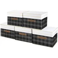 OEM Boîtes de rangement pliables TYEERS avec couvercle, en tissu, design patchwork, dimensions 38x25x25 cm, lot de 5, couleur noire