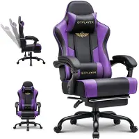 GTPLAYER Fauteuil gaming - Fauteuil gaming ergonomique avec repose-pieds, appui-tête et soutien lombaire, réglable en hauteur, couleur violette