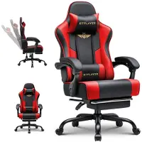 GTPLAYER Fauteuil gaming - Fauteuil gaming ergonomique avec repose-pieds, appui-tête et soutien lombaire, réglable en hauteur, rouge
