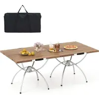 Northix Ensemble table et chaises de camping pliables, plateau imitation bois, structure en aluminium