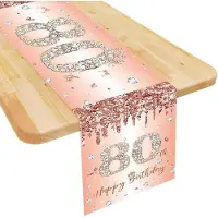 OEM Nappe pour les 80 ans d'une femme, rose doré, 180 x 35 cm, ensemble de fête pour le salon