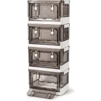 OEM Bacs de rangement empilables 14 L, pliables, transparents gris-blanc, avec roulettes