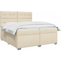 vidaXL Lit boxspring avec matelas Crème 200 x 200 cm Tissu