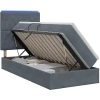vidaXL Lit de rangement LED avec matelas, gris foncé, 90 x 190 cm, velours