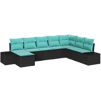 vidaXL Ensemble de canapés de jardin , 8 pièces, noir et turquoise, en résine tressée