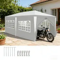 Peviasot Pavillon de fête , 3x6 mètres, avec structure métallique robuste, tente de jardin étanche pour jusqu'à 3 personnes, de couleur blanche
