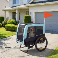SUGIFT Remorque pliable pour chiens, buggy pour chiens jusqu'à 20 kg, tissu Oxford 600D, bleu clair | 143 x 70 x 90 cm | Roues de diamètre 51 cm | Drapeau de sécurité