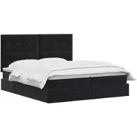vidaXL Lit coffre à LED avec matelas, noir, 200 x 200 cm, velours