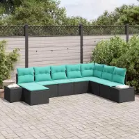 Prolenta Maison Exclusive - Ensemble de canapés de jardin, 8 pièces, en résine tressée noire et turquoise