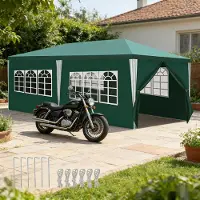 Peviasot Pavillon de fête , 3x6 mètres, avec structure métallique robuste, tente de jardin imperméable pour jusqu'à 3 personnes, couleur verte