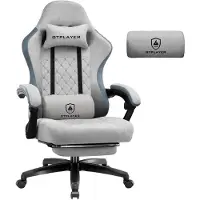 GTPLAYER Fauteuil de gaming , revêtement en tissu, avec coussin à ressorts ensachés, fauteuil pivotant ergonomique, fauteuil gamer avec repose-pieds, capacité de charge de 150 kg, couleur grise