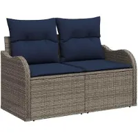 vidaXL Ensemble de canapés de jardin , 4 pièces, gris et bleu marine