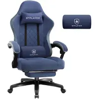 GTPLAYER Fauteuil de gaming , revêtement en tissu, avec coussin à ressorts ensachés, fauteuil pivotant ergonomique, fauteuil gamer avec repose-pieds, capacité de charge de 150 kg, couleur bleu foncé