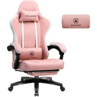 GTPLAYER Fauteuil de gaming , revêtement en tissu, avec coussin à ressorts ensachés, fauteuil pivotant ergonomique, fauteuil gamer avec repose-pieds, capacité de charge de 150 kg, couleur rose