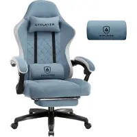 GTPLAYER Fauteuil de gaming , revêtement en tissu, avec coussin à ressorts ensachés, fauteuil pivotant ergonomique, fauteuil gamer avec repose-pieds, capacité de charge de 150 kg, couleur bleu clair