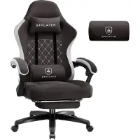 GTPLAYER Fauteuil de gaming , revêtement en tissu, avec coussin à ressorts ensachés, fauteuil pivotant ergonomique, fauteuil gamer avec repose-pieds, capacité de charge de 150 kg, couleur marron