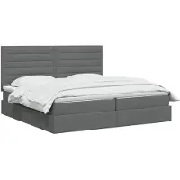 vidaXL Lit coffre à LED avec matelas, gris foncé, 200 x 200 cm, tissu