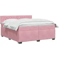 vidaXL Lit à lattes avec sommier, matelas et éclairage LED rose, dimensions 200 x 200 cm, revêtement en velours