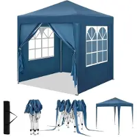 BellaFurn Pavillon de jardin 2x2 mètres avec 4 parois, protection UV, couleur bleue, dimensions : 200x200x232/236/240 cm