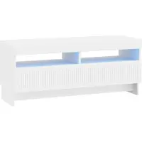 Syfax Meuble TV LED, blanc, en panneaux de particules