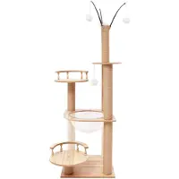 StarTech.com Katzenbaum XXL - Griffoir - Hauteur 132 cm - 4 plateformes - Grand lit pour chat - Base de 40x40 cm - 4 jouets à suspendre - Capacité de charge jusqu'à 8 kg - Aspect bois
