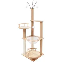 StarTech.com Arbre à chat multi-niveaux - 4 plateformes - 40x40x132 cm - Poteaux en sisal pour faire ses griffes - 4 balles suspendues - Jaune