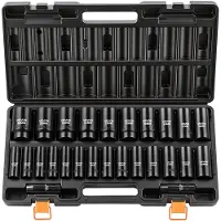 Vevor Jeu de Douilles à Choc 1/2", 26 PCS, Coffret de Douilles à Impact à 6 Pans, Métriques 10-30 mm, 32-36 mm, en Acier Allié Cr-V, avec Mallette de Rangement, pour Réparation Automobile, Brigolage