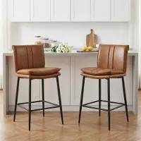 Sonstiges Ensemble de 2 tabourets de bar en similicuir marron, avec pieds en métal, rembourrés et sans accoudoirs