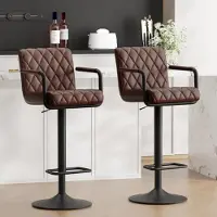 Sonstiges Ensemble de 2 tabourets de bar, réglables en hauteur, pivotants à 360°, avec accoudoirs, dossier et repose-pieds, revêtus en cuir PU, couleur marron foncé