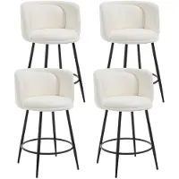 Sonstiges Ensemble de 4 tabourets de bar, revêtus en velours, structure en métal, avec dossier et repose-pieds, de couleur blanche