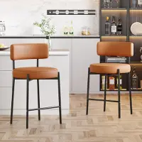 Sonstiges Ensemble de 2 tabourets de bar, hauteur d'assise de 63,5 cm, revêtus en similicuir marron, avec dossier