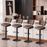 Sonstiges Ensemble de 4 tabourets de bar, réglables en hauteur, revêtus en similicuir PU, pivotants à 360°, avec dossier et repose-pieds, couleur marron