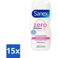 Sanex - Shampooing - Zero% cheveux normaux - Nettoyage doux - 250 ml - Pack avantage - 15 pièces