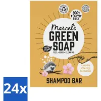 Marcels Green Soap Savon vert Marcel's - Barre de shampooing - Vanille & Fleur de Cerisier - Fortifie & Nourrit - 90g - Pack avantage - 24 pièces