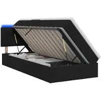 vidaXL Lit coffre LED avec matelas, noir, 90 x 190 cm, tissu