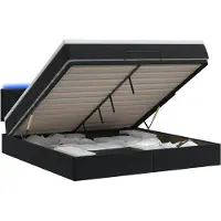 vidaXL Coffre de lit avec matelas et éclairage LED, noir, 140 x 200 cm, revêtement en velours