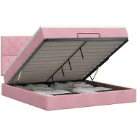 Syfax Lit Ottoman avec matelas et tête de lit, couleur rose, 180 x 200 cm, revêtement en velours