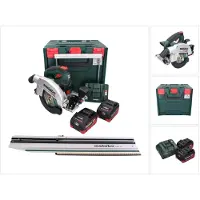 Metabo Scie circulaire sans fil KS 18 LTX 66 BL, 18 V, 165 mm, avec 2 batteries de 5,5 Ah, un chargeur, une guide de coupe et une boîte de rangement metaBOX